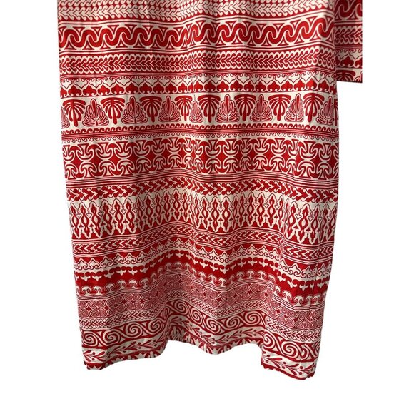 J. McLaughlin Red & White Tribal Print Dress With 3/4 Sleeves M, Pre-Owned EUC - Picture 2 of 8